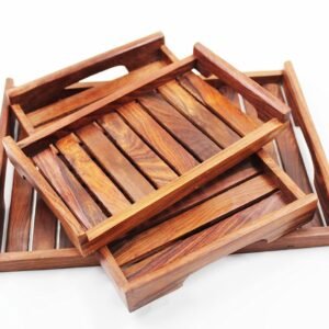 Wooden Tray, Wooden Serving Tray with Handle/Platter for Home and Kitchen Set of 3