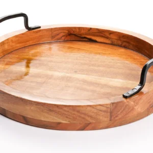Wooden Tray with Metal Handles