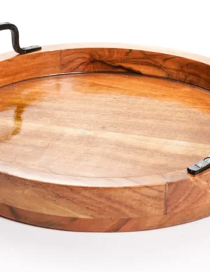 Wooden Tray with Metal Handles