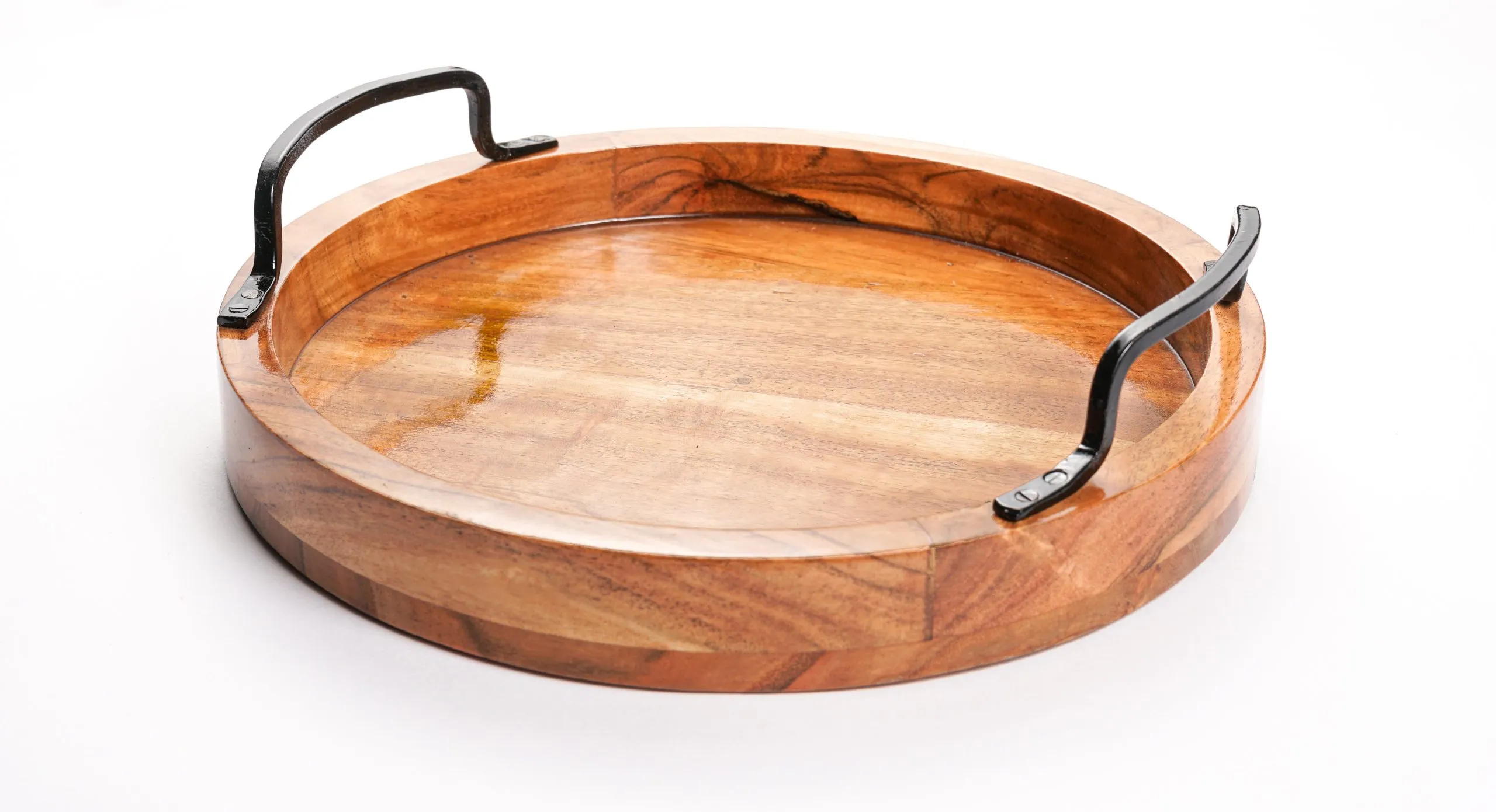 Wooden Tray with Metal Handles