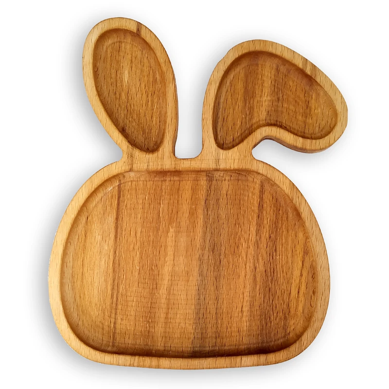 Acacia Wood Baby Rabbit Plate
