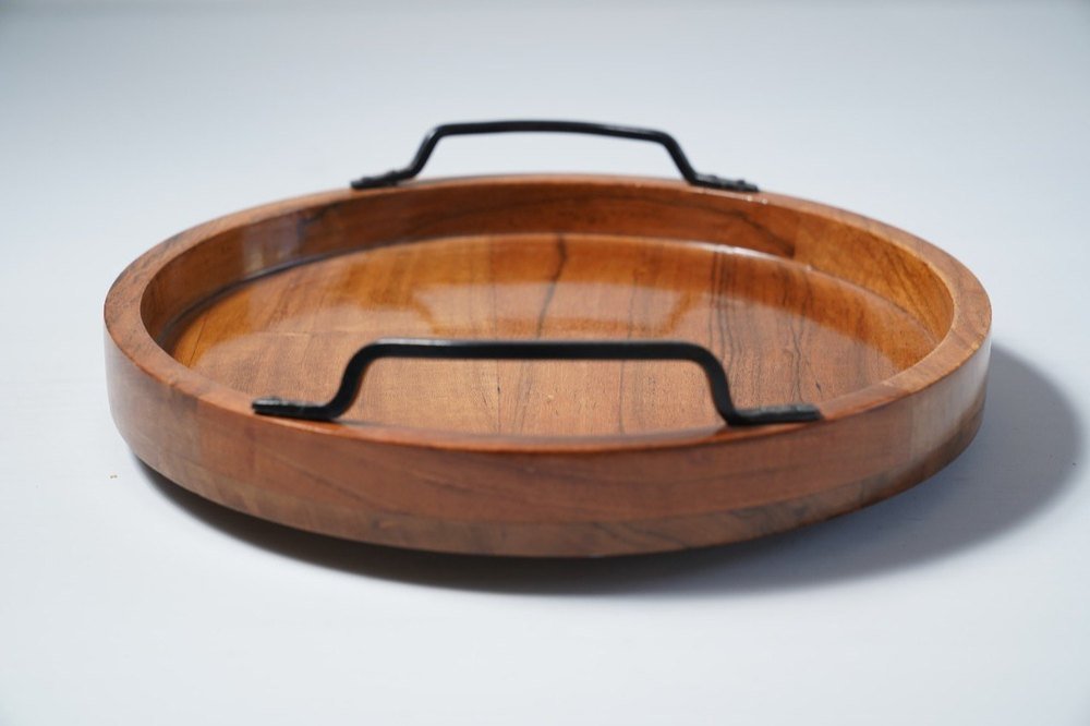Wooden Tray with Metal Handles - Image 3